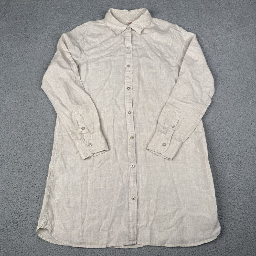 Faherty Shirt Womens Medium Beige Linen Button Front Tunic Dress Summer Casual